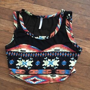 Aztec print crop top with mesh detail